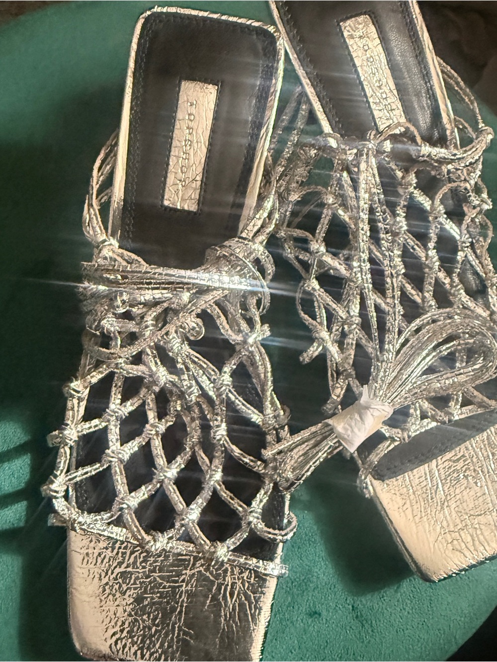 Topshop Silver Braided Net Slide Mules